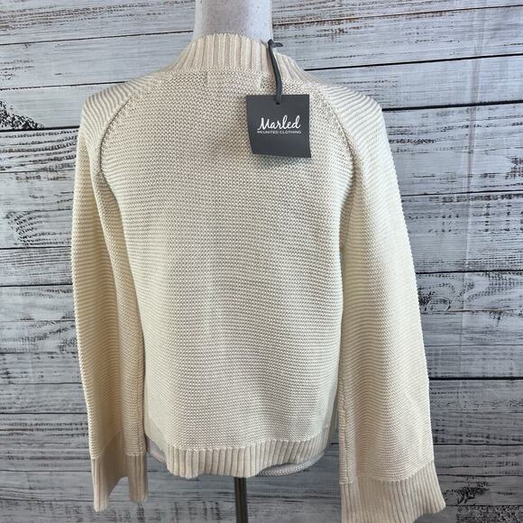 Marled Reunited Clothing Sweater size Small Ivory Navy Lace Up Front Nautical - Picture 6 of 7